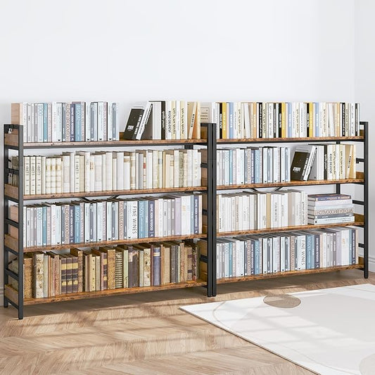 HCHQHS 4 Tier Bookshelf, Adjustable Industrial Bookcase, Vertical Tall Book Shelf, Wood and Black Metal Open Bookshelves for Home Office, Living Room, Bedroom