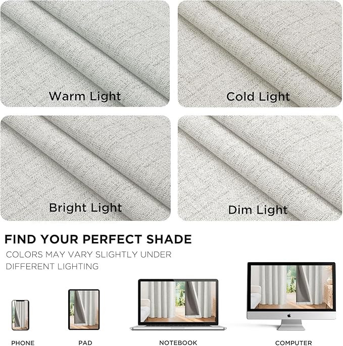 Joydeco 100% Blackout Curtains for Bedroom - Natural Linen Curtains 100" W x 84" L, Thermal Insulated 1 Panels White Light Blocking Drapes, Rod Pocket & Back Tabs, Darkening Privacy for Living Room