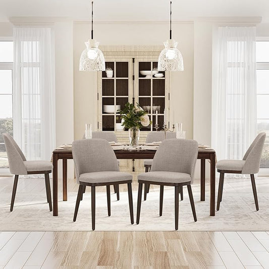 COLAMY Upholstered Dining Chairs Set of 6, Modern Kitchen Chairs with Back, Fabric Side Dining Room Chairs with Wood Legs for Kitchen Dining Room Restaurant, Camel