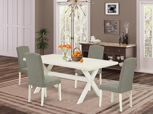 East West Furniture X027EN206-5 5 Piece Dining Table Set for 4 Includes a Rectangle Kitchen Table with X-Legs and 4 Dark Shitake Linen Fabric Parsons Dining Chairs, 40x72 Inch, Multi-Color