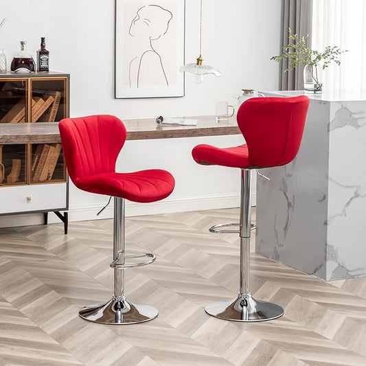 Roundhill Furniture Ellston Velvet Adjustable Swivel Barstools in Red, Set of 2