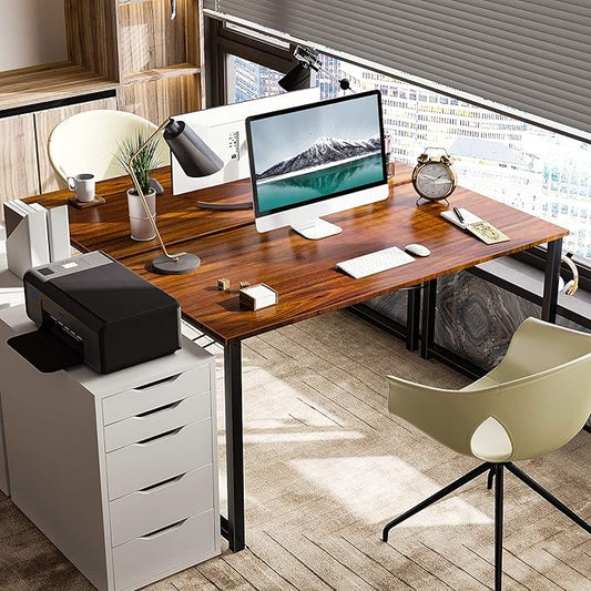 Coleshome 48 Inch Computer Desk, Modern Simple Style Desk for Home Office, Study Student Writing Desk, Deep Brown