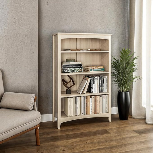 Camaflexi Shaker Style 4 Shelf Bookcase/Solid Wood / 48" High/Adjustable Shelving/Closed Back/Display Bookshelf for Living Room, Bedroom, Home and Office, Light Oak