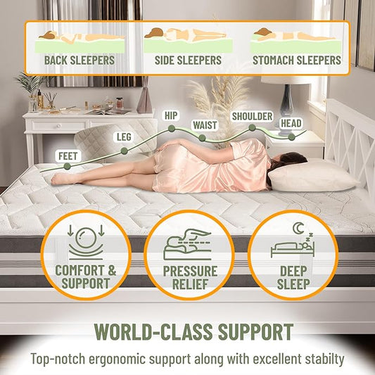 Ottomanson Full 12" Hybrid Mattress - Meditation Antistatic Quilted Cover - Made in USA - Firm Support - Individually Pocketed Coils & CertiPUR-US Foam - Fiberglass-Free - Bed in a Box