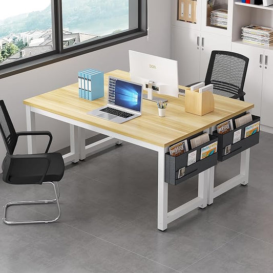 Large Computer Desk - 63 Inch Home Office Desks Study Student Writing Table Gaming Desk Wood Modern Simple Table with Storage Bag & Headphone Hooks, Rustic White
