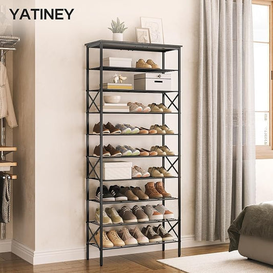 10 Tier Shoe Rack, Large Capacity Shoe Storage Organizer Holds 40 Pairs, Durable and Stable, for Entryway, Hallway, Closet, Dorm Room, Charcoal SS10BCG1