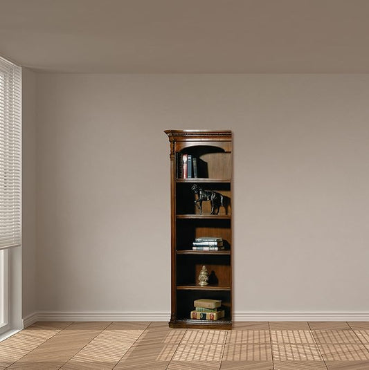 Hekman Old World Walnut Burl Executive Left Bookcase - Wood Bookshelf, 5 Shelf Bookcase, 3 Adjustable Wood Shelves, Wooden Finish, Case Levelers - Home, Library, Bedroom, and Living Room Furniture