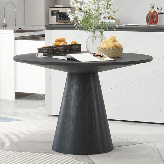 Wooden Kitchen Round Dining Table for 4-6, Round Kitchen Table with Circular Tabletop with Wood Pedestal Base, Rustic Farmhouse Furniture