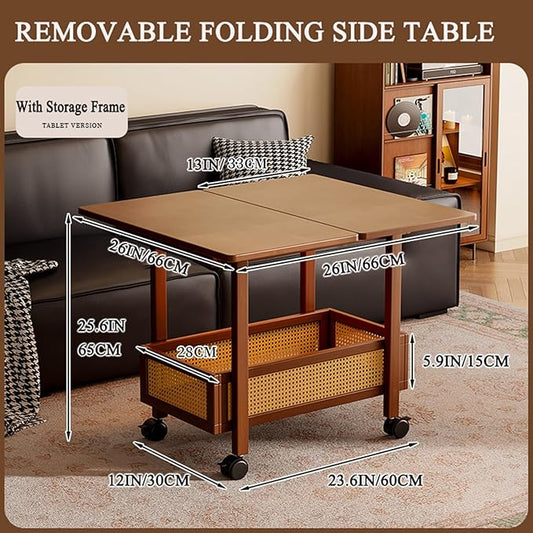 C-Shaped End Table, Sofa Side Table with Rotating Wheels, Rolling End Table with Storage, Small Couch Side Table for Bedroom, Swivel Tray Table for Living Room, Office (Square)