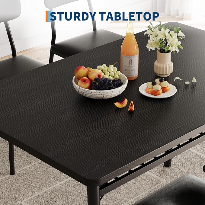 3-Piece Dining Table Set for 2, Wood Kitchen Table Set with Built-in Storage Rack,Small Kitchen Table with Upholstered Chairs and Metal Frame for Small Spaces,Black Wood Grain Color