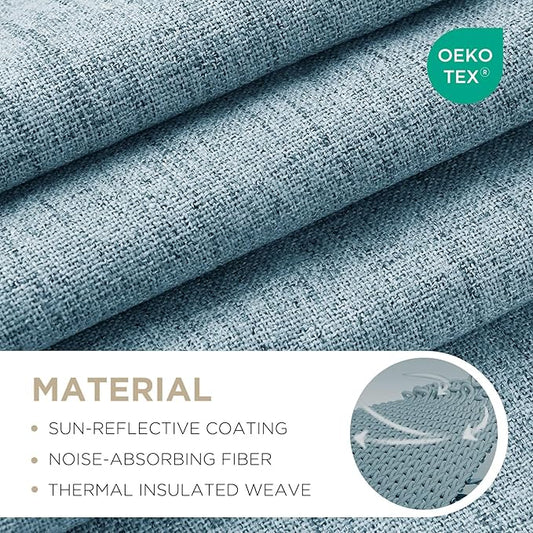 Joydeco 100% Blackout Curtains for Bedroom - Natural Linen Curtains 84" L Long, Thermal Insulated 2 Panels Sky Blue Light Blocking Drapes, Rod Pocket & Back Tabs, Darkening Privacy for Living Room