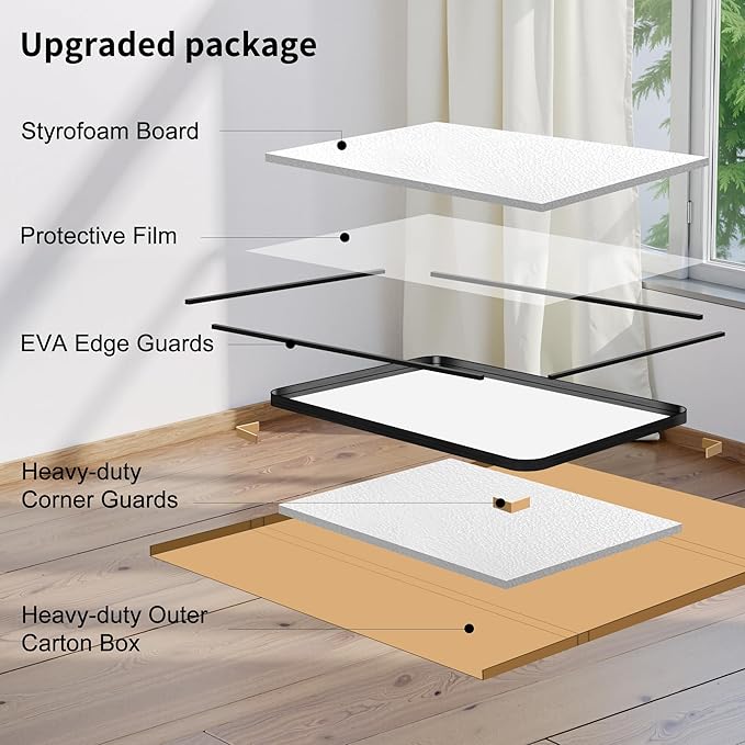 FORBATH 60x40 Inch Large Bathroom Mirror for Double Sinks, Brushed Black Deep Frame Wall Mirror with Rounded Corners, Anti-Rust Tempered Glass for Modern Farmhouse Vanity (Horizontal/Vertical)