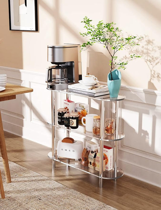 Clear Bookshelf, Acrylic Bookcase with Open Book Shelf Console Table for Entryway Office Living Room Bedroom (3 Tier Clear)