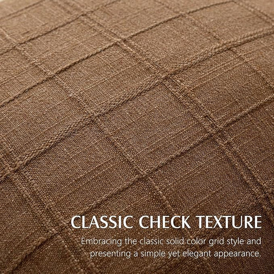 Foindtower Set of 2 Decorative Linen Check Throw Pillow Covers Neutral Long Body Lumbar Cushion Covers Farmhouse Vintage Boho Home Decor For Sofa Chair Couch Bedroom Living Room,14×36 Inch,Brown Hazel