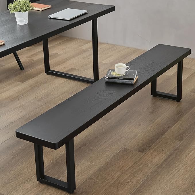 Black Bench Wooden Bench with Metal Legs Suitable for Dining Room Living Room Office Conference Room Indoor Stool Multiple (70.87in)