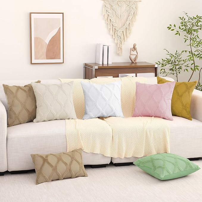 decorUhome Throw Pillow Covers 18x18 Inch Set of 2, Soft Plush Faux Fur Wool Khaki Couch Pillow Covers, Decorative Neutral Pillow Cases for Bed Sofa Living Room Home Decor