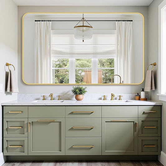 Bathroom Mirror 60" x 36", Large Rectangle Wall Mirror, Gold Metal Frame Wall Mounted Mirrors for Bathroom, Vanity, Bedroom, Entryway Decor(Horizontal/Vertical)