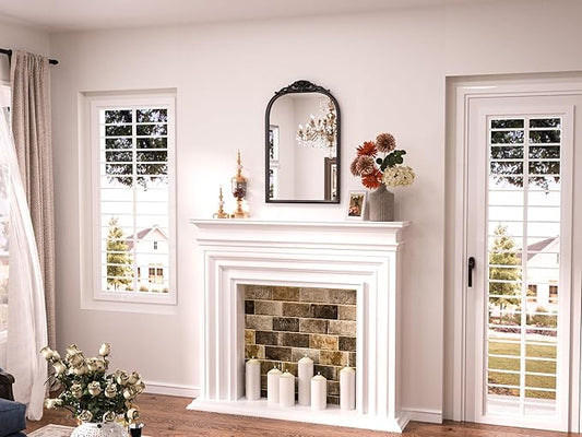 Keonjinn Black Vintage Arched Mirror for Wall, 16" x 24" Antique Mirrors with Metal Frame, Baroque Style Decoration for Mantle, Bathroom, Living Room, Fireplace, Bedroom, French Cleat Mounting