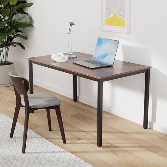 POPRUN Writing Computer Office Desk 59 Inch(60"x 30") Home Office Wooden Writing Study Desk Table, Large Solid Wood Desk, Modern Simple Sturdy Laptop Study Table, Walnut - Solid Tabletop Made of MDF