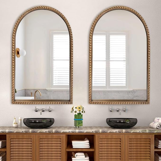 ironsmithn Gold Arched Mirror, 24"x40" Beaded Frame Arch Mirrors, Marlowe Decorative Accent Mirrors for Fireplace Bedroom Bathroom Living Room Entryway
