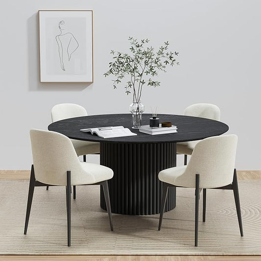 Casaphoria Kitchen Table Set with 4 Chairs, 59" Round Dining Kitchen Table & Chairs Set for 4-6, Wood Modern Dining Table for Living Room, Easy Assembly, Black