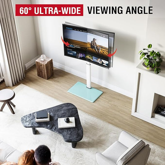 Swivel TV Floor Stand for 32-65 Inches TVs, 8 Level Height Adjustable Corner Small TV Stand Mount for Living Room/Bedroom, Holds up to 88 lbs,MAX VESA 400x400mm,White