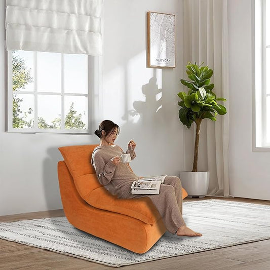 Bean Bag Chair - Memory Foam Bean Bag Chair for Adults, Comfy High-Resilience Single Sofa, Small Space Floor Chair, Chaise Lounge for Living Room, Bedroom (Orange, Cushions)