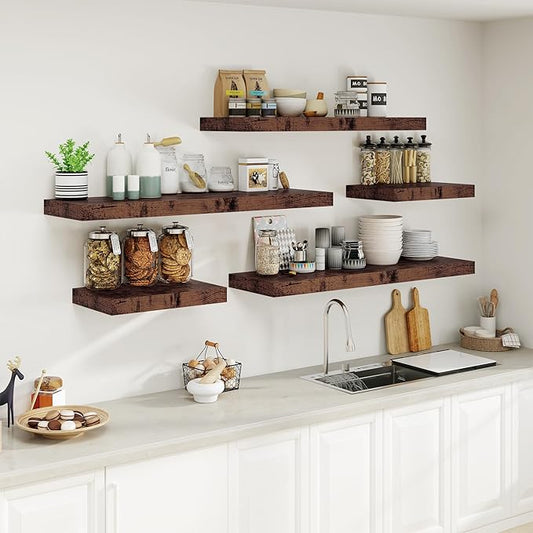12" Deep Rustic Brown Floating Shelves,Over Toilet Long Wall Mounted Modern Farmhouse 36 inches,Wall Shelves with Invisible Brackets for Bedroom, Bathroom, Living Room, Kitchen, Set of 1