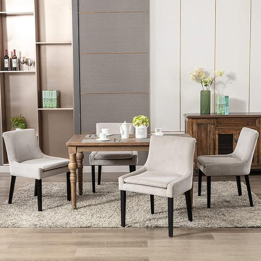 COLAMY Modern Dining Chairs Set of 4, Upholstered Corduroy Accent Side Leisure Chairs with Mid Back and Wood Legs for Living Room/Dining Room-Beige