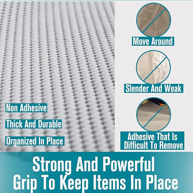 Shelf and Drawer Liner, Non-Adhesive Non Slip and Grip Durable Clean Pad Full Size 17.7 Inches x 20 Feet for Drawers, Shelves, Cabinets, Storage, Kitchen, Desks, Kitchenware, Tableware, Light Gray