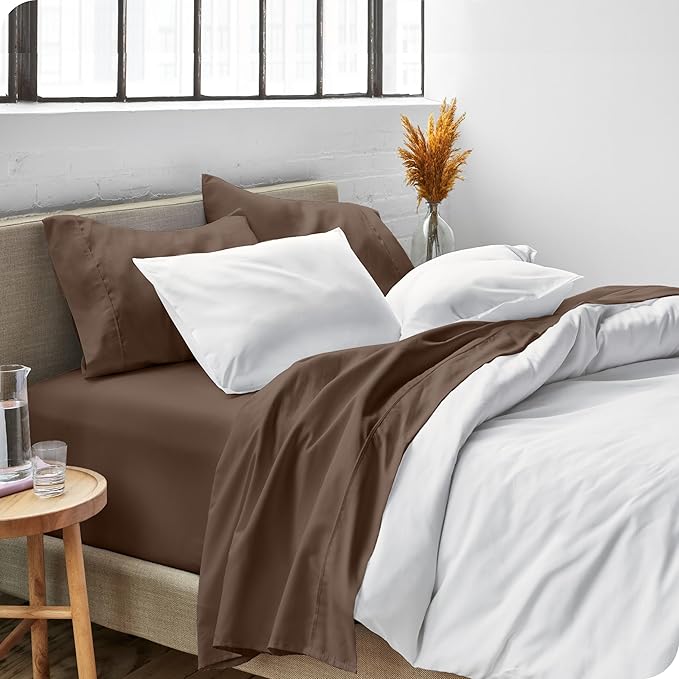 Bare Home Split Head Flex King Sheet Set - 1800 Ultra-Soft Microfiber Bed Sheets - Double Brushed - Deep Pockets - Easy Fit - 4 Piece Set - FlexTop King Bedding (Split Head Flex King, Cocoa)