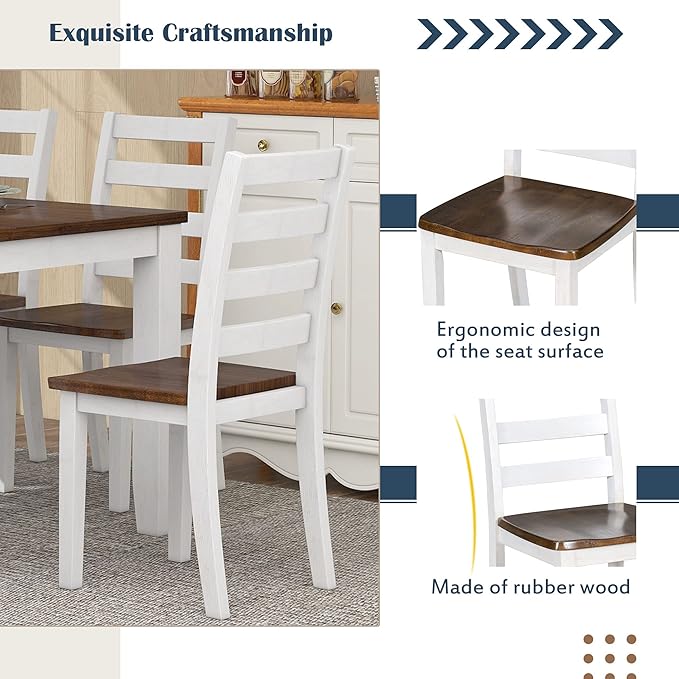 Ball & Cast 6 Piece Dining Table Set with 4 Upholstered Chairs & 1 Bench,Wooden Living Room Furniture W/ 60" Rectangle Kitchen Desk,for Restaurant,Home Bistro,Walnut + Cottage White