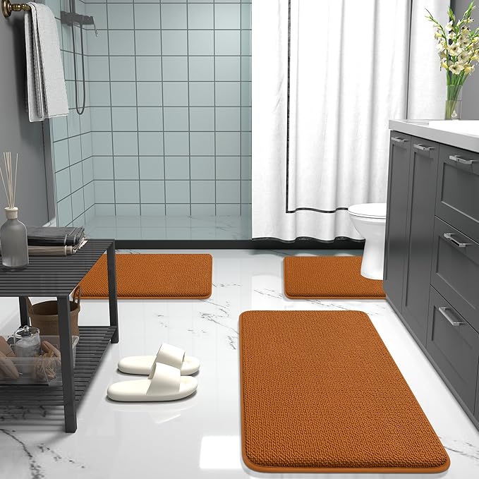OLANLY Thick Memory Foam Bath Mat Rug 36x24, Extra Soft Absorbent Bathroom Rug, Quick Dry Bath Mats, Non-Slip, Machine Washable Carpet for Bathroom, Tub and Shower, Home Decor Accessories, Ochre