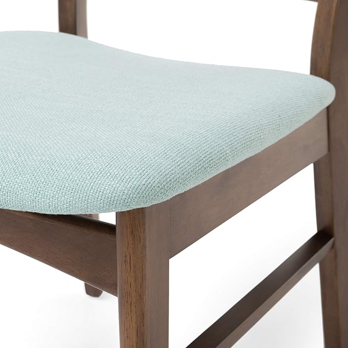 Set of 2 Solid Wood Dining Chairs, Fabric Upholstered Seat Mid-Century Modern Kitchen Furniture for Living Room, Mint+Walnut