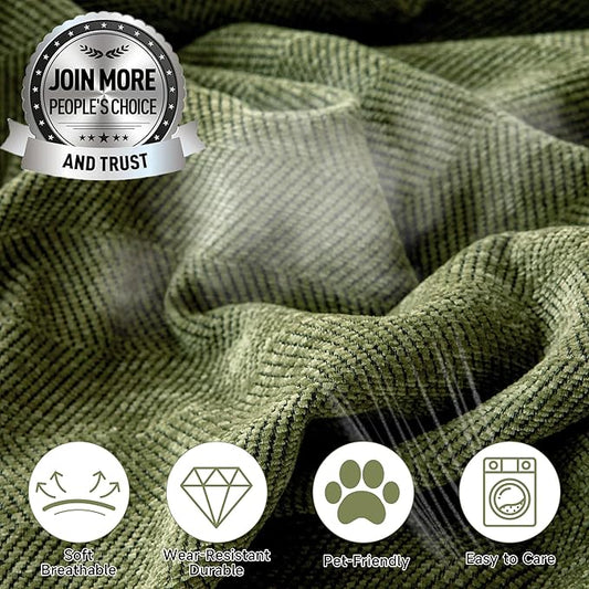 STACYPIK Christmas Matcha Green Sofa Cover Chenille Couch Covers Herringbone Sofa Covers for 3 Cushion Couch Thick Couch Covers Blanket Wear-Resistant Furniture Cover for Kids Dogs Decor-91X134IN