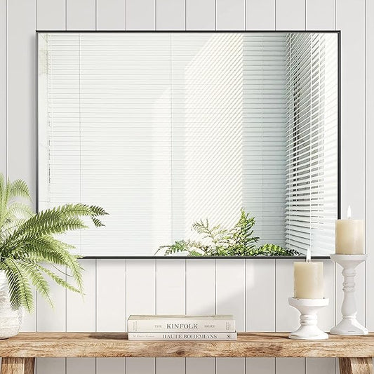 36x48 Inch Black Bathroom Mirror for Wall, Aluminum Frame Rectangle Rectangular Vanity Mirror, Modern Large for Bedroom, Living Room, Horizontal or Vertical