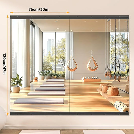 Hasipu 2 Pcs 48''x30'' Home Gym Mirror Large Full Length Wall Mounted Full Body Mirror for Yoga Dance Fitness Exercise Studio Bedroom Garage, Frameless Tempered Glass Workout Mirrors Black Rectangular
