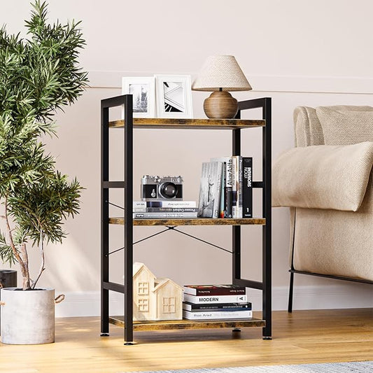 NUMENN 3 Tier Slim Bookshelf, Bookcase Shelf Storage Organizer, Modern Book Shelf for Bedroom, Living Room and Home Office, Vintage