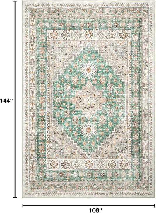 zesthome 9x12 Area Rugs,Stain Resistant Washable Rug,Ultra-Thin Rugs for Living Room,Bedroom,Non-Slip Backing Home Decor Large Area Rug (Green,9'x12')