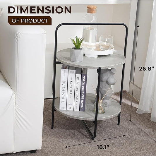 Mijas 2-Tier Side Table, Round End Table, A Stylish and Functional Addition for Home & Office, Perfect for Decor, Storage Solutions, and Enhancing Any Living Space (Cement)