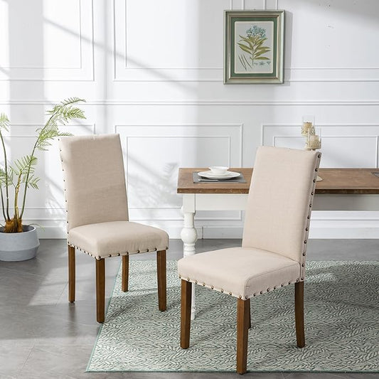 Parsons Kitchen Dining Chair Set Room Modern Upholstered Stylish Fabric High Back with Bronze Nailhead Trim