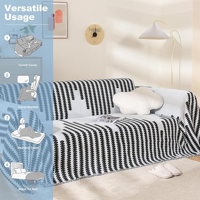 Boho Couch Cover, Sofa Cover, Sofa Covers for 2 Cushion Couch, Washable Sectional Couch Covers for Dogs Pet Furniture Protector Couch Cover Blanket for Living Room (2# White, 71" x 102")