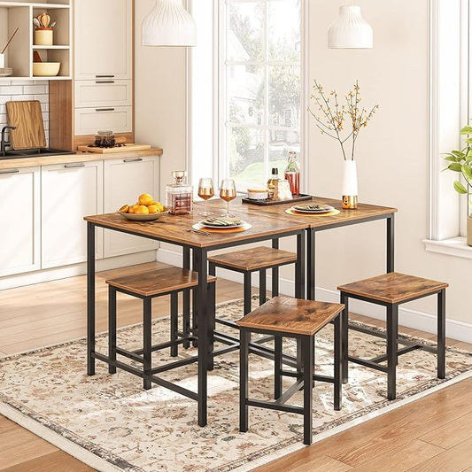HOOBRO 3-Piece Industrial Dining Table Set, Kitchen Table, Space Saving Dinette for Kitchen, Dining Room, Small Space, Breakfast Nook, Living Room, Party, Rustic Brown and Black BF75CZ01G1