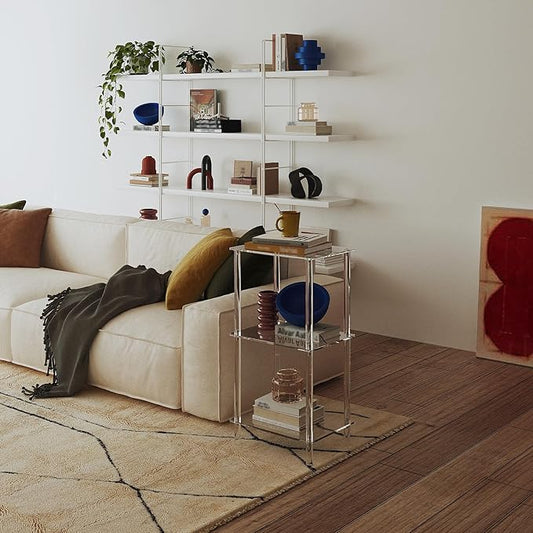 Aquiver Acrylic Tall Side Table - 3 Tier End Table for Small Spaces - Tall Nightstand Clear Bedside Table for Living Room, Bedroom - 15.7" L x 11.8" W x 30.8" H