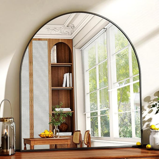 31"x32" Arched Wall Mirror for Bathroom, Black Vanity Mirror for Bedroom, Living Room, Entryway, Decorative Hanging Mirror for Wall