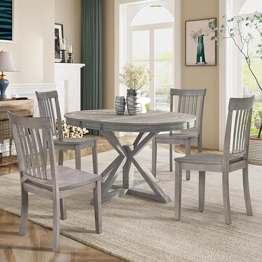COLAMY Wooden Dining Chairs Set of 6, Spindle High Back Windsor Kitchen Side Chair, Farmhouse Dining Chairs for Kitchen and Dining Room, Light Grey