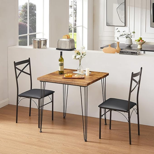 VECELO 3-Piece Dining Room Kitchen Table and Pu Cushion Chair Sets for Small Space