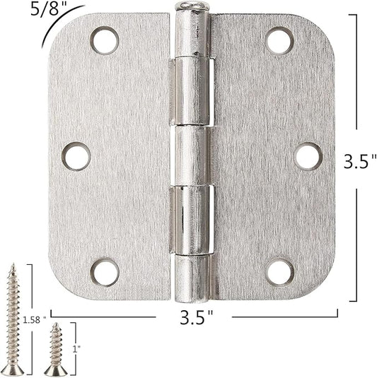 42 Pack Rounded Door Hinges Brushed Nickel 3.5 inch x 3-1/2", 5/8" Radius Heavy Duty Steel Iron 3 ½"Hinge for Doors, Interior Room,Outdoor Window,Constructition Hardware Kit Home Decor Essentials