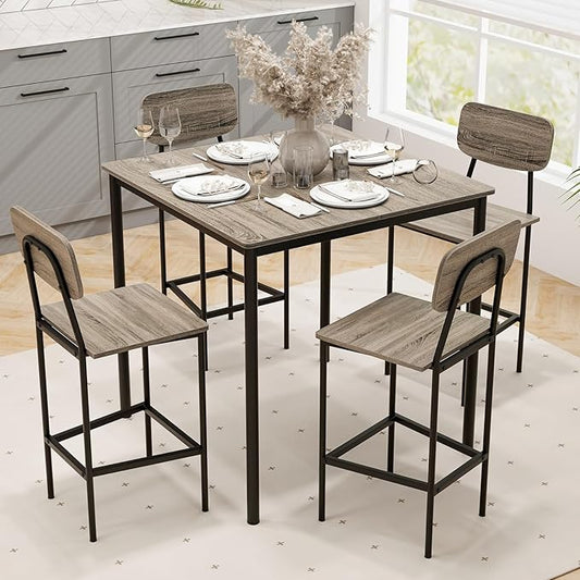 Tangkula Counter Height Dining Table Set, Bar Table and Chairs, Pub Table and Chairs Set of 4, Space-Saving Dinette Set for Breakfast Nook