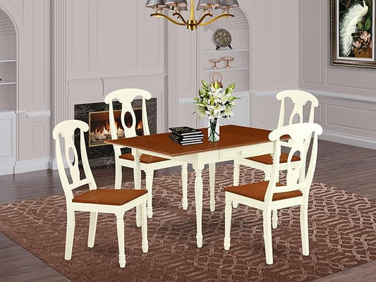 East West Furniture MZKE5-WHI-W 5 Piece Dining Set Includes a Rectangle Dining Room Table with Dropleaf and 4 Wood Seat Chairs, 36x54 Inch, Buttermilk & Cherry